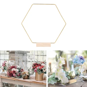 10 Kompletov Desk Cvetlični Hoop Heksagonalna Zlato Kovinsko DIY Obrti Tabela Venec Obroč Z Leseno Osnovo Za Poroko Doma Dekor Cvet Garland