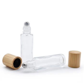 10pcs wholesae Prazno bambusa pokrov eterično olje, motnega, prozornega stekla roll na stekleničke parfuma z jeklenimi valji žogo 5ml 10 ml 15ml