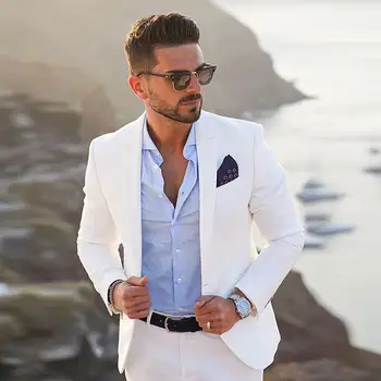 2023 Bele Moške Obleke Business Casual Poroka Obleke Za Moške Najboljši Moški Jopič Ženina Obrabe Jopičem Slim Fit Kostum Homme Mens Suknjič