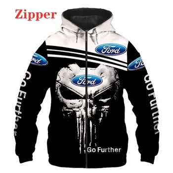 2024 novih moških Ford avto logotip 3d tiskanje zadrgo pulover s kapuco za moške in ženske Harajuku puloverju dirke jakna