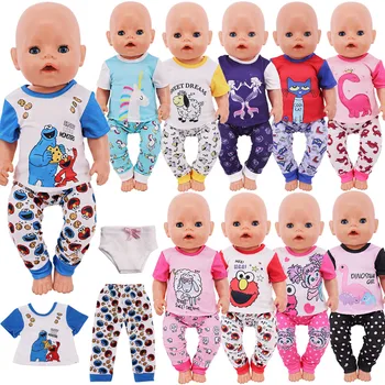 43 cm Prerojeni Baby Doll Tiskanje Oblačila Za Punčko Vrh+Hlače Fit 18 inch Ameriški Lutka Pribor,Naša Generacija Lutka Igrača Darilo
