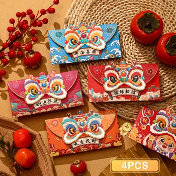 4PCS 2024 Kitajsko Novo Leto Rdeče Ovojnice Risanka Zmaj Leto Hongbao Pomladni Festival Denar Žepi Poroko Srečen Paketov