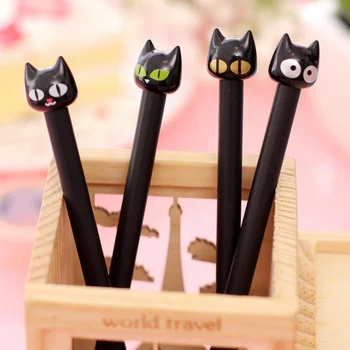 4X Srčkan Kawaii Black Cat Gel Peresa za Pisanje Tiskovine Šoli Pisarniški 0,5 mm