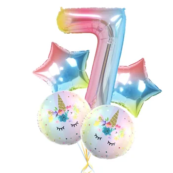 5pcs 7. rojstni dan samorog balon 0 1 2 3 4 5 6 7 8 Velikega števila balon nastavite otrok rojstni dan baloni, dekoracija