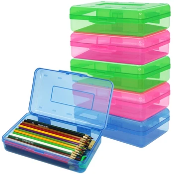 6 Pack Izbor Barv Plastični Svinčnik Škatle Primeru Večino Jasno Svinčnik S Pokrovom Snap Zaprtje