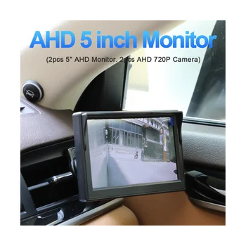 Avto AHD 5 Palčni Digitalni Strani Zaslona Ogledalo Sistem z 2 720P HD Night Vision Strani Kamere Črna+Bela