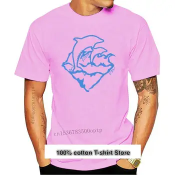 Camiseta con emblema de ola de delfín rosa par hombre, ropa de calle, azul blanco, divertida, Unisex