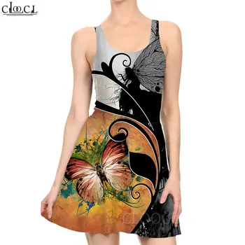 CLOOCL Ženske obleke Metulj Vzorec 3D Tiskanih Mini Obleka brez Rokavov Kolena-dolžina Obleko Eleganten Modni Ženski Plažo, Obleke,