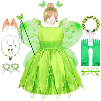 Dekleta Lemiti Bell Obleko Baby Dekle Flower Fairy Cosplay Kostum Otroci Zelene Halje Otrok Pustne Obleke
