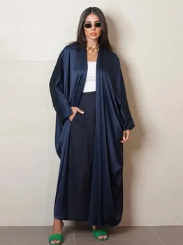 Dubaj Abaya za Ženske Mehko Saten Poletje Islamska Oblačila Maroški tam kaftan arabski Večerne Obleke Muslimanskih Skromno Stranka Cardigan