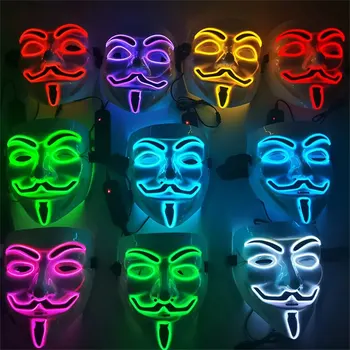 Hekerji Masko LED sveti Belo V kot Vendetta Halloween Obraz Masko, Kostum, Cosplay Maškarada Halloween Stranka Festival