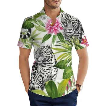 HX Moda Živali Havajih Srajce Rastlin, Cvetje Listje Leopard 3D Tiskanih Priložnostne Srajce Moške Poletne Kratek Rokav Vrhovi Camisas