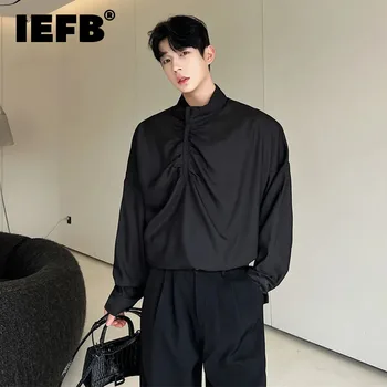 IEFB korejskem Slogu Stoji Ovratnik Srajce Moda moška Oblačila Naguban Barva Dolg Rokav Jopico Trend Jeseni Novo 9C2754