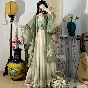 Kitajski Hanfu Obleko 3-delni Set Zelena Teče Vezenje Maxi Obleka Ženske Tradicionalno Kitajsko Obleko Kostum Za Ustrelil Diplomi