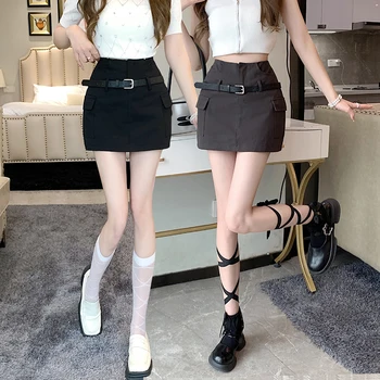 Krila za Ženske Visoko Pasu Moda Saia 2023 Faldas Mujer De Moda Žep Pasu Bodycon Mini Krilo Y2k Oblačila korejski Jupe