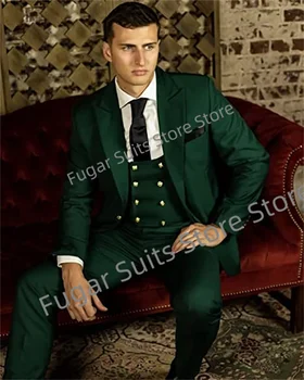 Luxuly Poslovnih Zeleno Poroko Moške Obleke Slim Fit Vrh River Ženina Formalno Tuxedos 3 Kosov Določa Modni Moški Jopič Kostum Homme