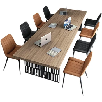 Masivnega lesa urad konferenca tabeli, dolgi mizi, osebje v pisarni za mizo in stol kombinacija, preproste in sodobne multi-oseba,