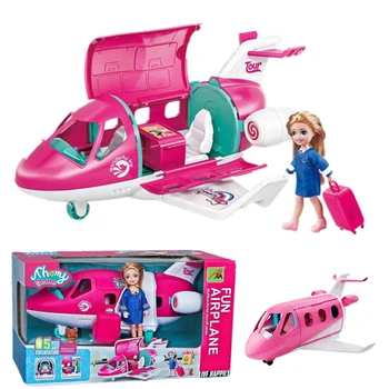 Moda Lutka Letalo dodatna Oprema Vozila Potovanje Pilotni Lutka Roza Barve Playset Vključno Kovček za 3 Leta Stari Otroci in Igrače