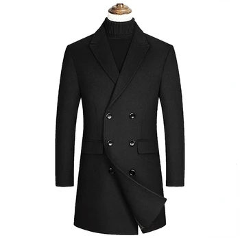 Moški Dolg Jarek Coats Dvojno zapenjanje Volne Mešanice Tople Zimske Jakne Plašči Moški Business Casual 30% Volne Jarek Coats Velikost 4XL