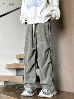 Naguban Hlače Moški Jeseni Stilsko Teksturirane Elegantna Najstniki, Hip Hop Ameriški Stil Estetske Udobno Draping Padalo Hlače