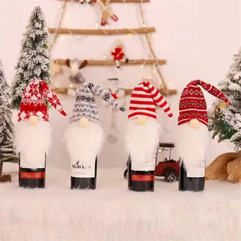 Novo Leto 2024 Božični Okraski Santa Claus Steklenico Vina Prah Pokriva Šampanjec Darila Vrečke Božič Doma Večerjo Tabela Decors