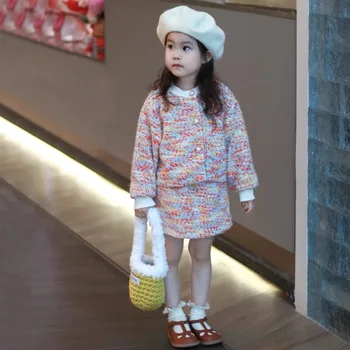 Otroško Določa Dekleta Jeseni Baby Jopica Korejski Modno Krilo Dva Kosa Krog Coallr Priložnostne Svoboden Sladko Pearl Gumb