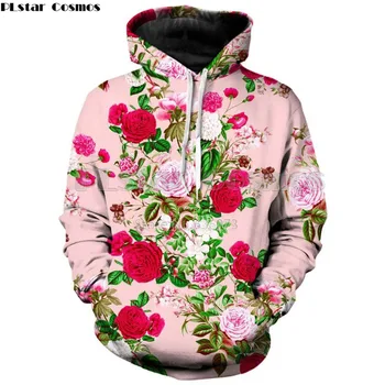 PLstar Kozmos 2018 Nove Modne Mens Hoodies Retro cvetov Rose / Peony / chrysanthemum Tiskanje 3d Unisex Priložnostne Hooded Majica
