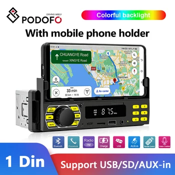 Podofo 1Din avtoradio V Dash MP3 Auto Glasbeni Stereo Tip-C Polnjenje 12V Bluetooth, FM/USB/SD/AUX-Car Audio Z Držalom za Telefon