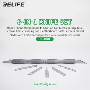 RELIFE RL-101B 8 v 1 Nož Set Rezila za popravilo Moblie Telefon orodja za vzdrževanje Set za BGA Odstranite lepilo rob, Tanek nož