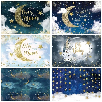 Svjetlucati Malo Star Baby Tuš Ozadje za Fotografiranje Luna med Oblaki, Nebo Fant Dekle Otroka, Rojstni Foto Ozadje Dekor