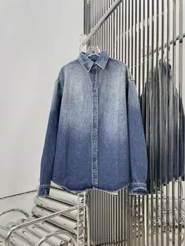 Traper majica jakno gradient barvno single-zapenjanje river izrez design 2023 jeseni nova