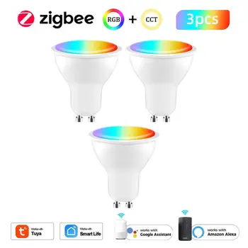Tuya Zigbee Smart GU10 Žarnice RGB+SCT 100-240V 5W Zatemniti LED Žarnica Glasovni Nadzor dela z Alexa googlova Domača stran Alice