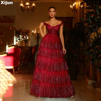 Xijun Rdeče Elegantna A-Line Večerno Obleko Elegantno Til Stopenjski Prom Obleke Za Ženske Posebne Priložnosti Obleke Vestidos De Novia