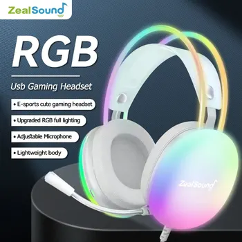 Zealsound RGB, USB Gaming Slušalke Za PC, Laptop PS4 PS5 Žične Slušalke Z Mikrofonom Bas Surround Nad Uho, Polno Svetlobe Slušalke S600