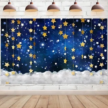 Zlato Svjetlucati Malo Star Ozadje Mornarsko Modra Galaxy Oblaki Fotografija Backgrond Baby Tuš Rojstni Okraski Banner